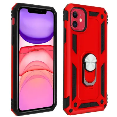 Maska Apple iPhone 11 Antišok dvo-materijalna s prstenom postoljem Crvena