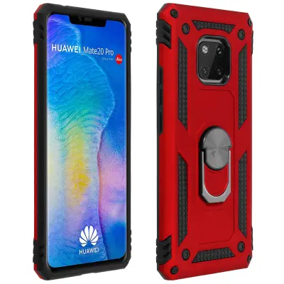 Maska Huawei Mate 20 Pro Dvo-materijalna Kruta Meka Prsten Stalak Crvena