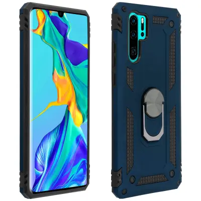 Maska Huawei P30 Pro Dvo-materijalna Kruta Meka Prsten Stalak Tamnoplava