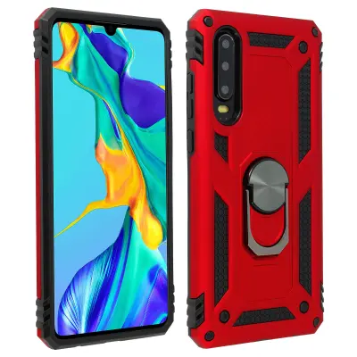 Maska Huawei P30 Dvo-materijalna Prsten Stalak Crvena