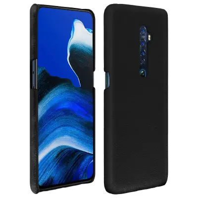 Maska Oppo Reno 2 izgled kože vintage efekt kruta i tanka zaštita crna