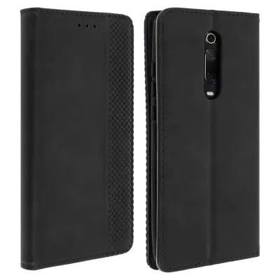 Futrola za Xiaomi Mi 9T, efekt stare kože, pretinac za kartice, stalak, crna
