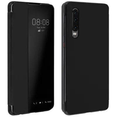 Futrola Huawei P30 veliki prozirni prozor kruta maska crna