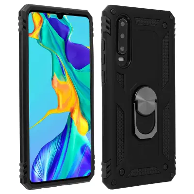 Maska Huawei P30 Dvo-materijalna Prsten Stalak Crna