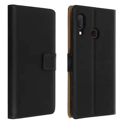 Futrola Galaxy A20e prava koža držač kartica funkcija stalka antišok crna