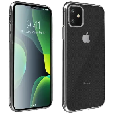 Maska iPhone 11 Meki silikon + Kaljeno staklo 9H Crni rub