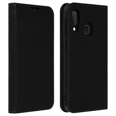 Torbica Galaxy A20e Folio prava koža držač kartica video stalak crna
