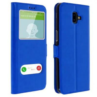 Torbica Samsung Galaxy J6 Plus Preklopna torbica s dvostrukim prozorom i silikonskom maskom - plava