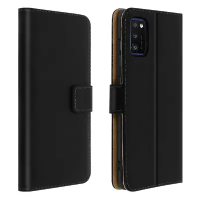 Maska Samsung Galaxy A41 od prave kože, držač kartica, funkcija podrške, crna