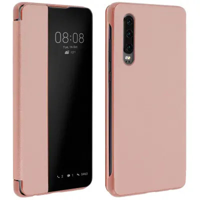 Futrola Huawei P30 veliki prozirni prozor kruta maska rose gold