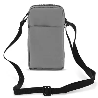 Torbica za pojas pametni telefon omča karabiner vezica 2 džepa srebrna