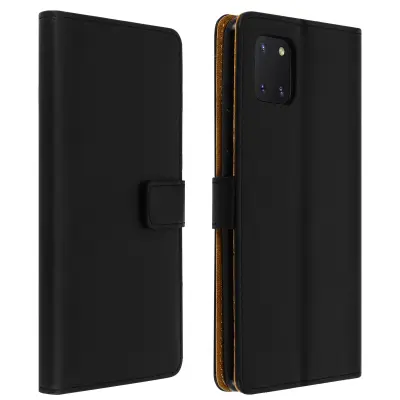 Futrola Galaxy Note 10 Lite prava koža držač kartica funkcija stalka crna