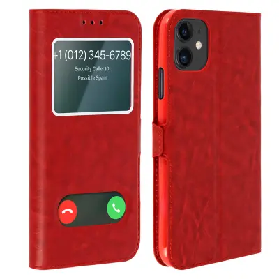 Futrola iPhone 11 dvostruki prozor funkcija stalka - crvena