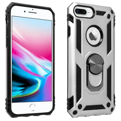 Maska iPhone 6 Plus / 6S Plus / 7 Plus / 8 Plus hibridna prsten stalak srebrna
