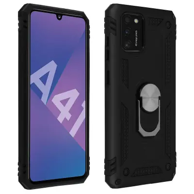 Navlaka Samsung Galaxy A41 Otporna na Udarce Bi-materijal Prsten Video Postolje crna