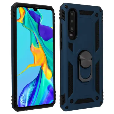 Maska Huawei P30 Dvo-materijalna Prsten Stalak Tamnoplava