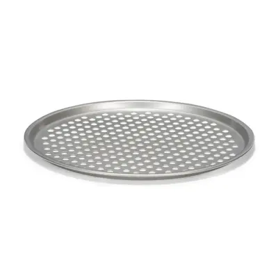 Srebrna perforirana posuda za pizzu 31 cm / okrugla / od kaljenog čelika, premazana