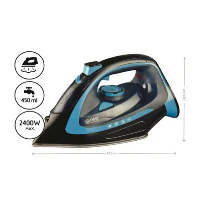 FIRST bežično parno željezo s keramičkom pločom, crno i plavo, 20 g/min, 2400 W