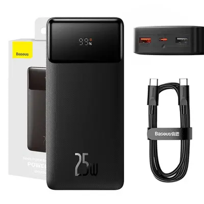 10.000mAh Power Bank USB / USB-C 25W PD QC + USB-C kabel - crna