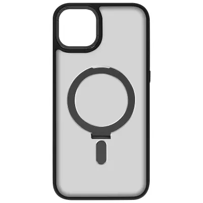 MagSafe maska za iPhone 15 Plus silikonski gel prsten funkcija stalka crna