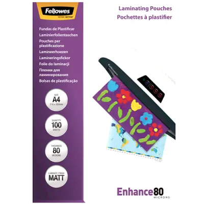 Fellowes A4 folije za laminiranje, mat, 80 µm, 100 listova