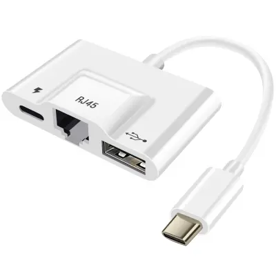 Adapter USB-C na Ethernet / USB / USB-C Kompaktan Plug and Play Bijeli