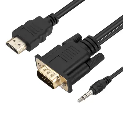 HDMI na VGA muški kabel i Jack 3.5mm Full HD kvaliteta 1.8m crni