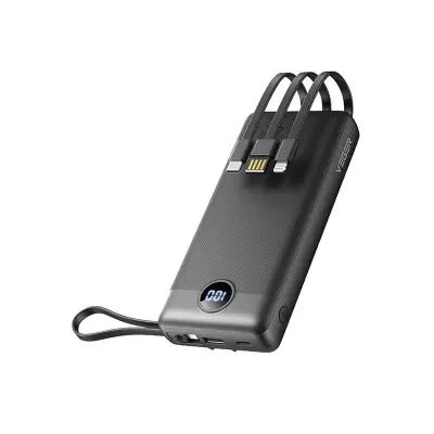 VEGER prijenosna baterija s ugrađenim kabelima C20 20000 mAh, crna