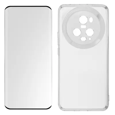 Maska za Honor Magic 5 Pro silikonski gel i kaljeno staklo 9H crni rub