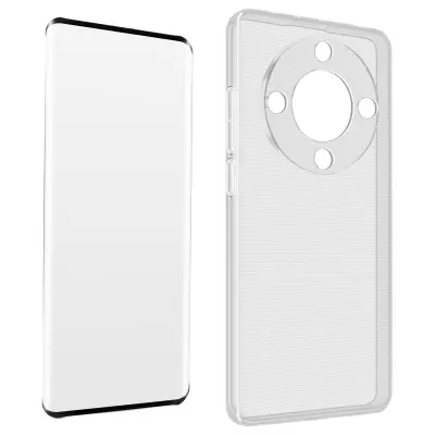 Maska za Honor Magic 5 Lite 5G silikonski gel i kaljeno staklo 9H crni rub
