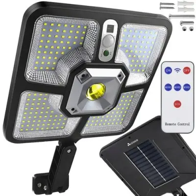 Solarna cesta 220 SMD+15 COB LED svjetiljka sa PIR senzorom crna + daljinski