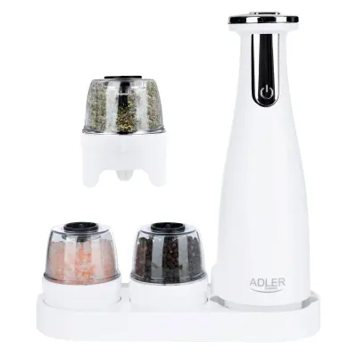 Adler AD4449W električni set mlinova za sol i papar – 3 mlina – USB bijela