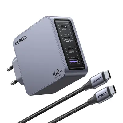 Ugreen Nexode Pro 160W punjač s 4 priključka i GaN tehnologijom, s priloženim 1,5 m USB-C kabelom za punjenje snage 240 W