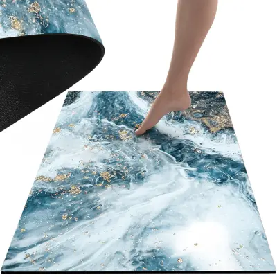 Kupaonski perivi neklizajući tepih 80x50cm plavi mramor