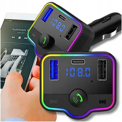 LED RGB auto FM transmiter MP3 bluetooth 5.0 i punjač 2x USB 3.0 12-24V