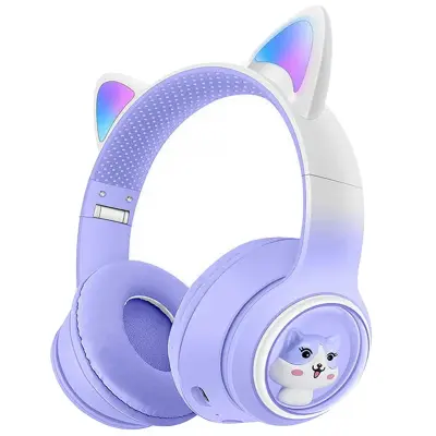 Aku. LED RGB bežične gaming slušalice s mačjim ušima + mikrofon
