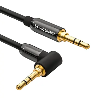 AUX kabel, kutni mini jack kabel muško-muško, 1,5 m, crni