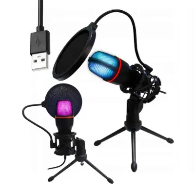 Stolni LED RGB kondenzatorski stojeći mikrofon USB + tronožac