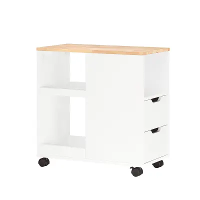 Stol za Printer s Ladicama i Gumenim Drvenim Vrhom Bijela/Prirodna 30x60x60cm FBT130-WN