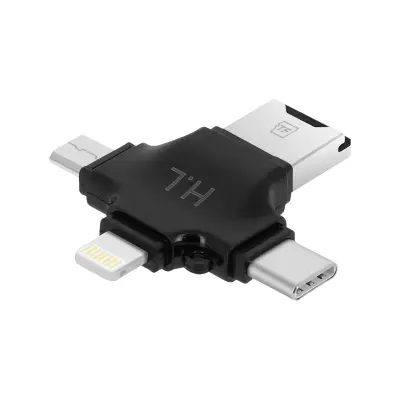 Čitač kartica Micro-SD 4 u 1 USB-C / Lightning / Micro-USB / USB kompaktni crni
