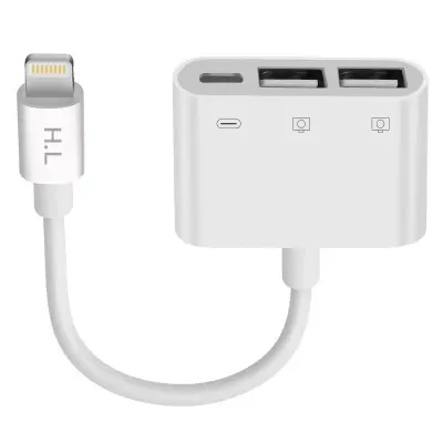 Adapter iPhone / iPad Lightning na 2 USB i Lightning punjenje Bijeli