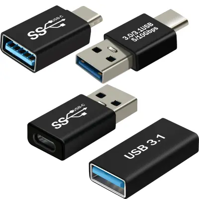 Adapter USB C + USB Pakiranje od 4 OTG adaptera muški ženski Crni