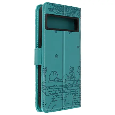 Mačka torbica za Google Pixel 8 Pro novčanik serija Kawaii Cat Cover tirkizna