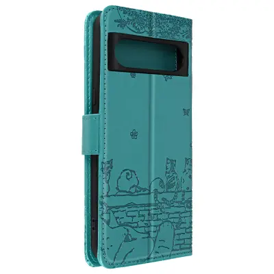 Mačka torbica za Google Pixel 8 novčanik serija Kawaii Cat Cover tirkizna