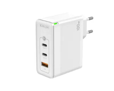 Jellico Home Adapter C118 220V Gun QC 100W s 1x USB-A (22,5 W) i 2x Type-C (1x 65 W + 1x 35 W) priključkom - bijeli