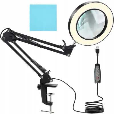 USB 32 LED pomična okrugla stolna lampa crna + povećalo