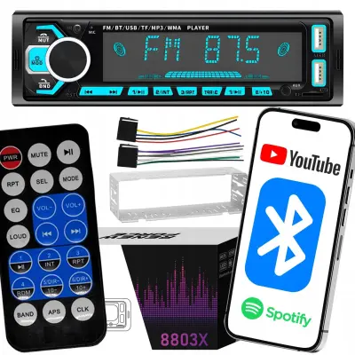 1DIN 12V RGB LCD FM auto radio 4x60W 2x USB Bluetooth SD + daljinski