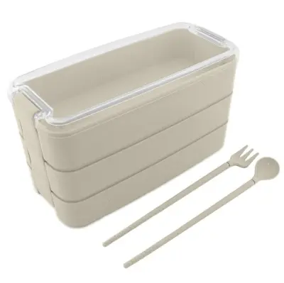 Prijenosna kutija za ručak, posuda za hranu 900 ml + pribor bež,