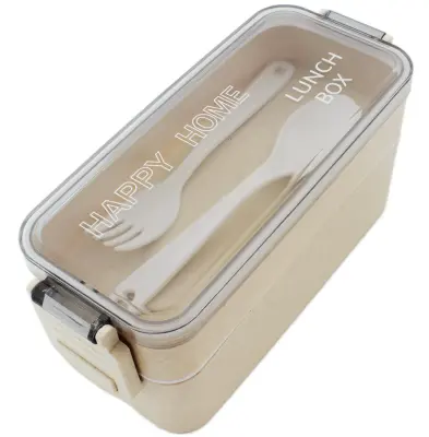 Prijenosna kutija za ručak, posuda za hranu 750 ml + pribor bež,