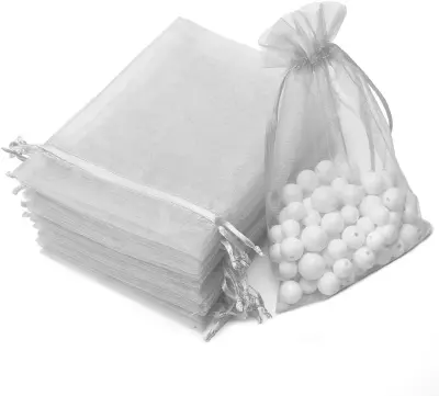 Male vrećice za poklone s vezicom Organza 25 komada Siva